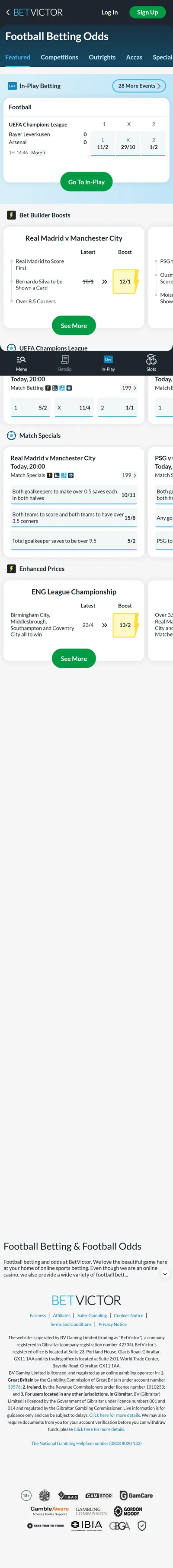 BetVictor — Football (Logged Out)