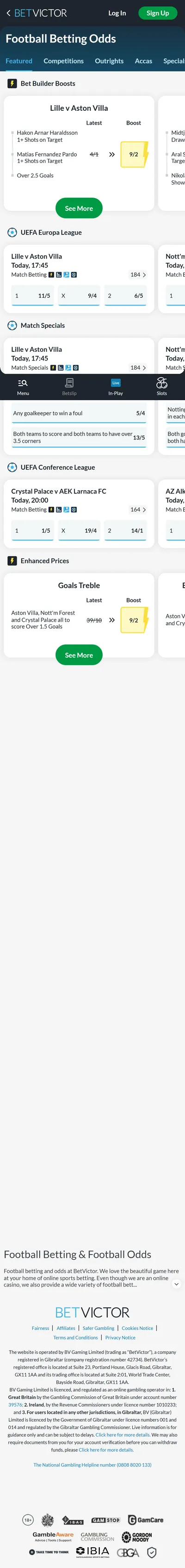 BetVictor — Football (Logged Out)