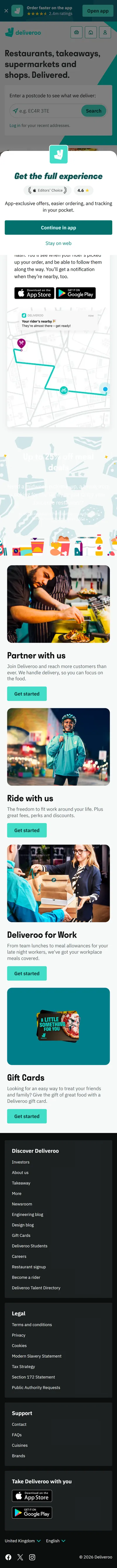 Deliveroo Homepage