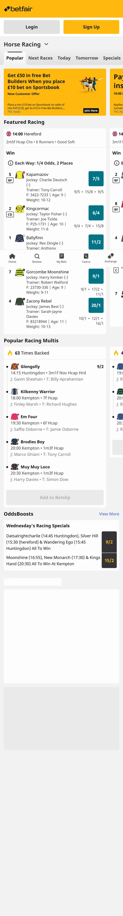 Betfair — Racing (Logged Out)