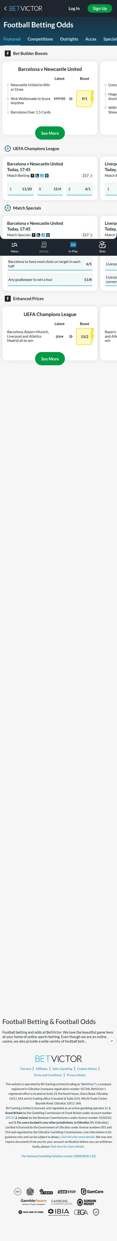 BetVictor — Football (Logged Out)