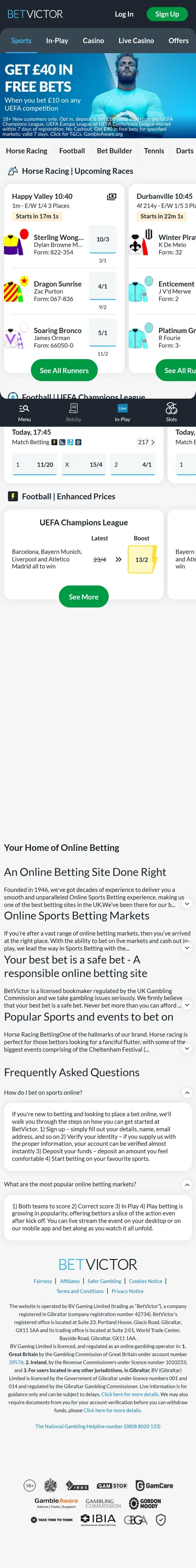 BetVictor Homepage