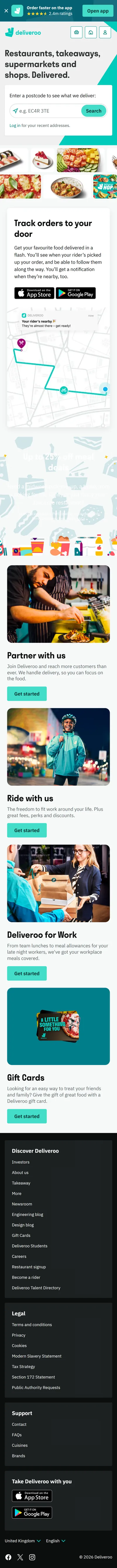 Deliveroo Homepage