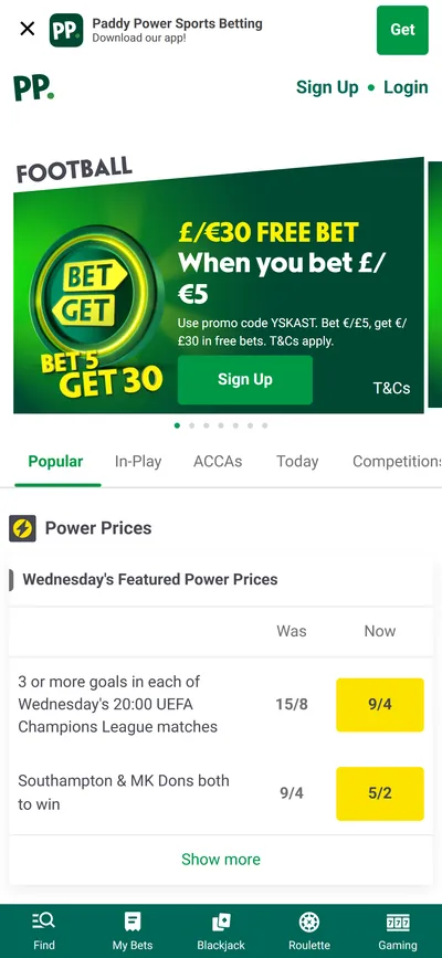 Paddy Power — Football (Logged Out)
