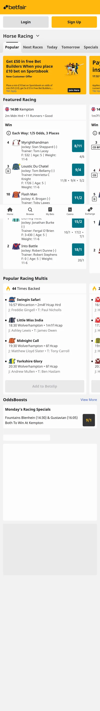 Betfair — Racing (Logged Out)