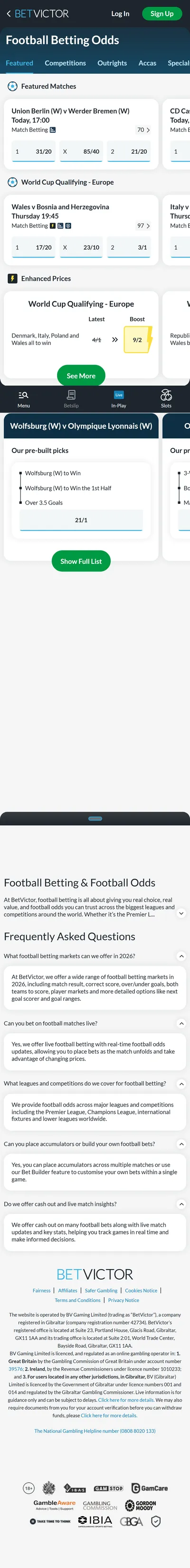 BetVictor — Football (Logged Out)