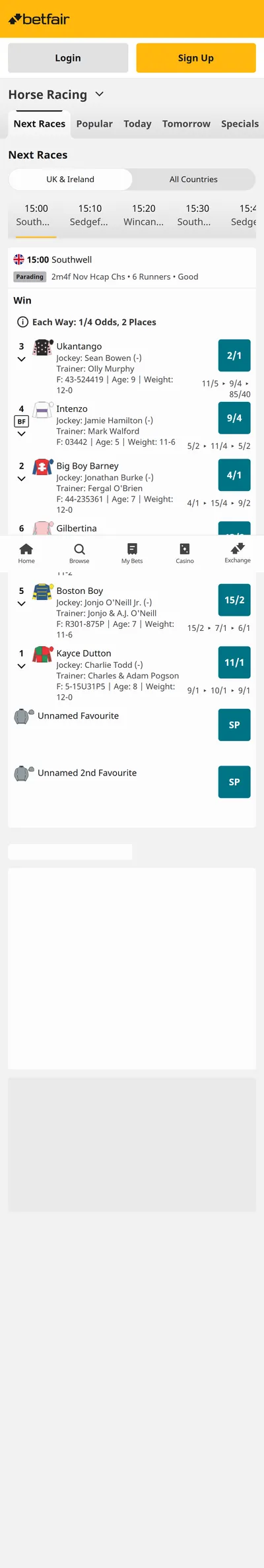 Betfair — Racing (Logged Out)