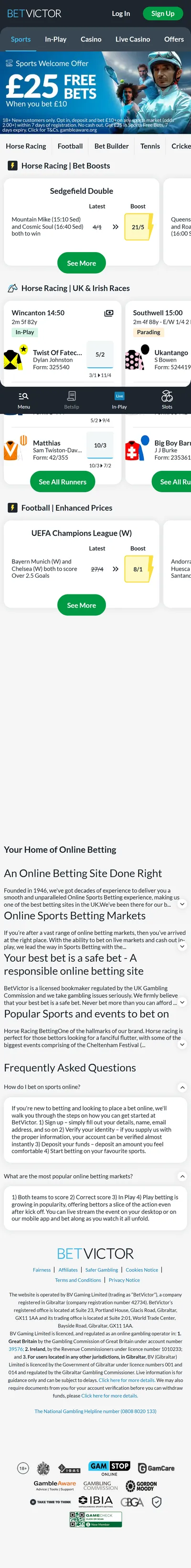 BetVictor Homepage