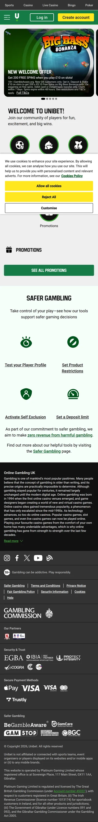Unibet Homepage