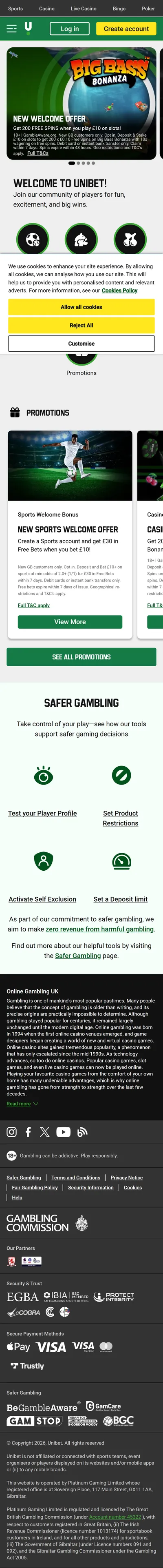 Unibet Homepage